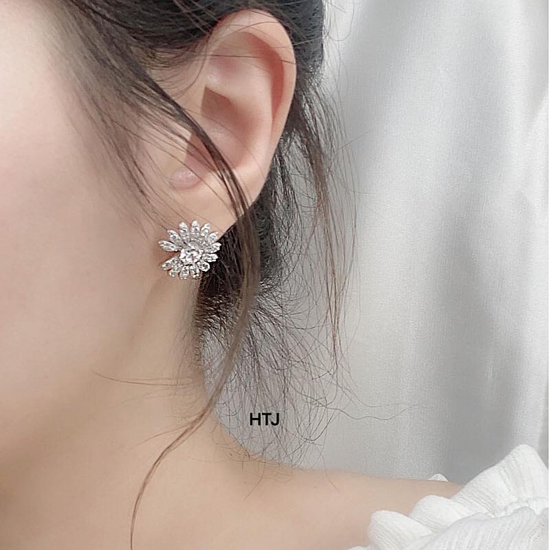 Bông tai bạc mặt hoa cúc chất liệu bạc s925 MS09c