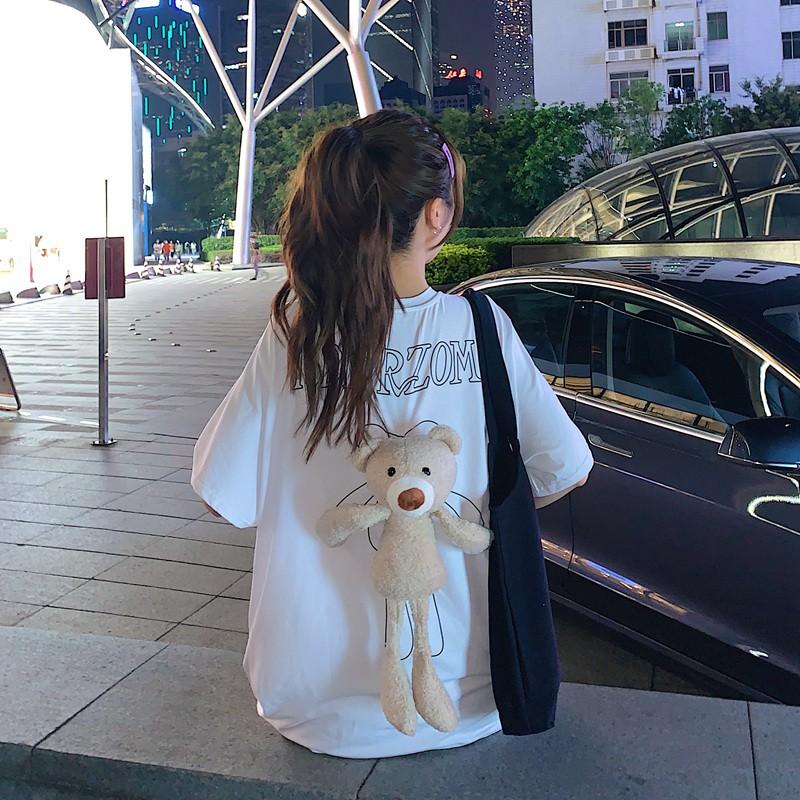 "Siêu hot" Áo phông thời trang kèm gấu bông đính sau lưng - vải cotton