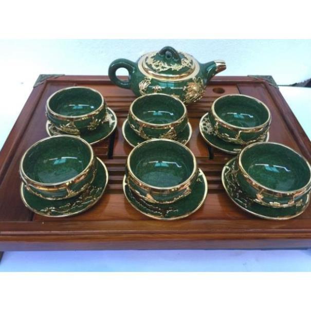 Bộ ấm chén men ngọc bọc đồng