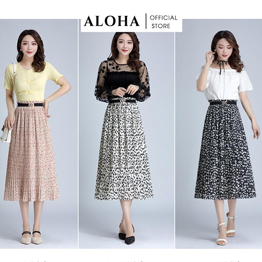 Váy hoa voan có đai thời trang phong cách Hàn Quốc – Chân váy midi vải voan siêu mát CVH101