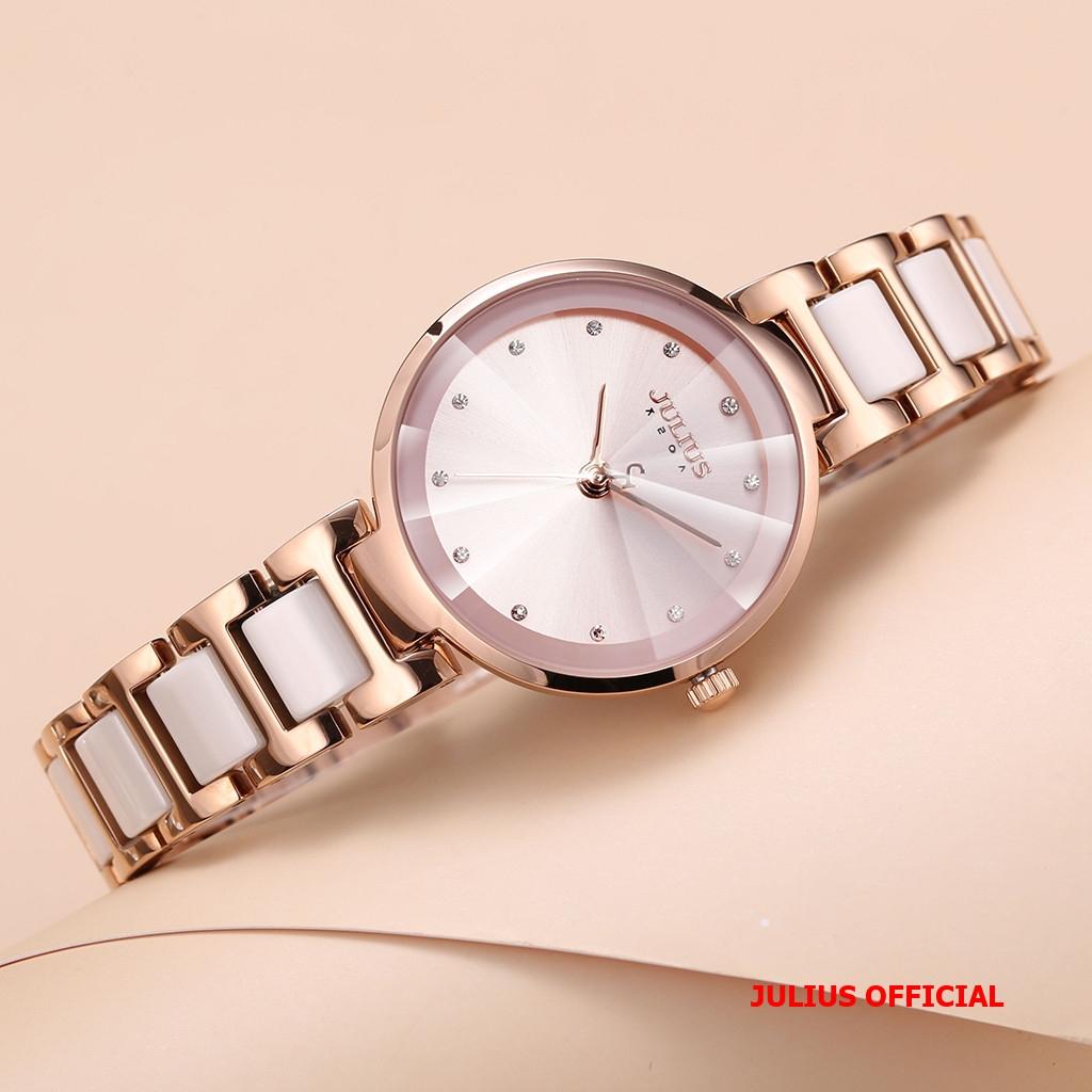 Đồng Hồ Nữ Chính Hãng Julius Cao Cấp Dây Thép Kim Loại Chống Nước Kính Khoáng Đường Kính 30mm JA-1209