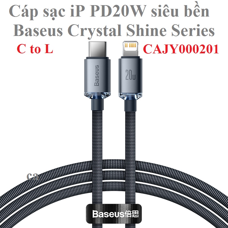 Cáp sạc C to L PD20W siêu bền cho iP Baseus Crystal Shine CAJY000201 (1.2m ) - Hàng chính hãng