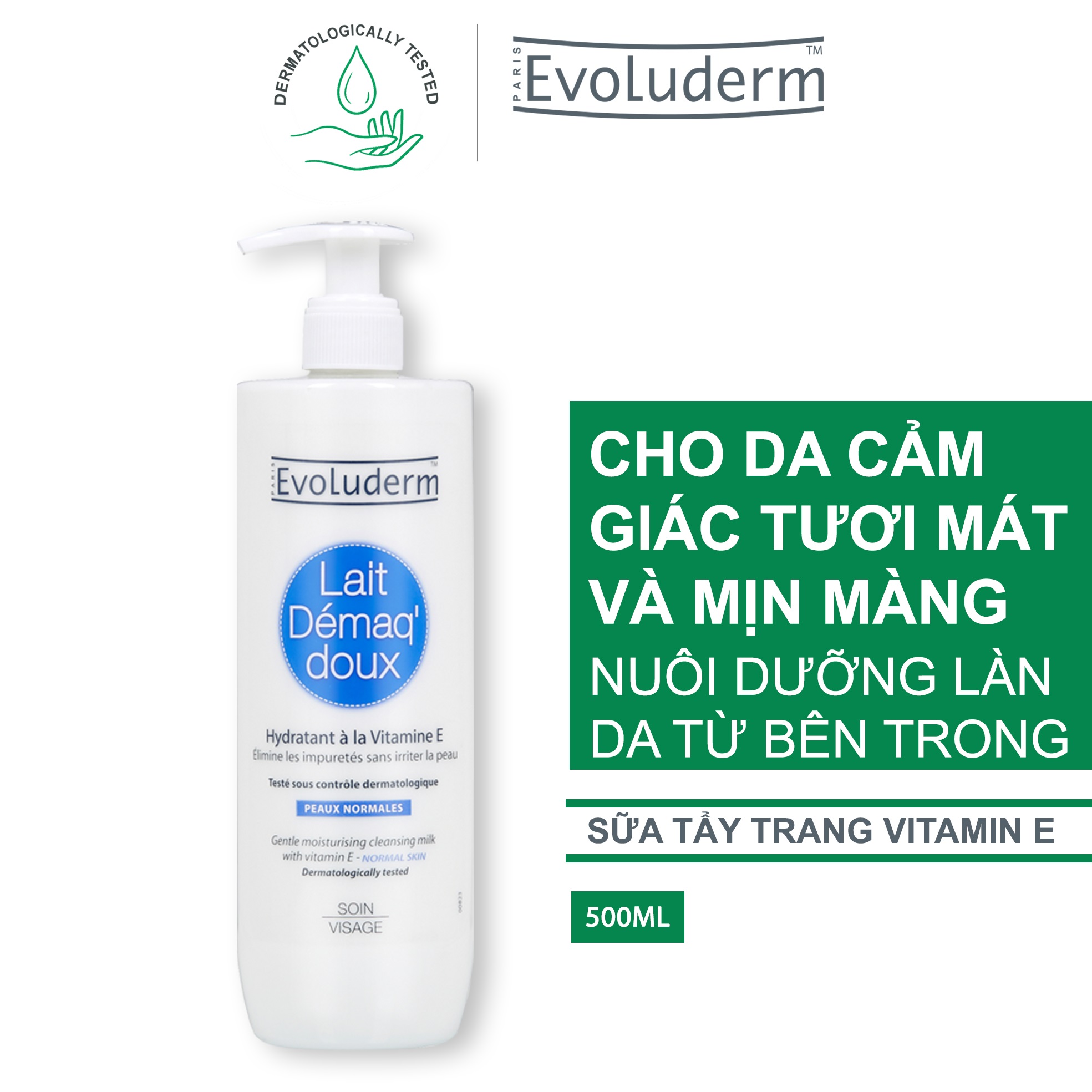 Sữa Tẩy Trang Evoluderm Chiết Xuất Vitamin E Dành Cho Da Thường 500ml