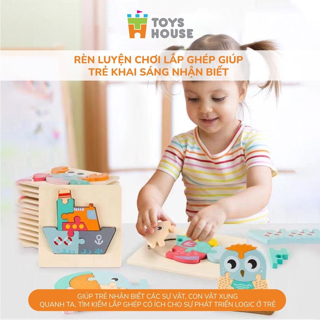 Đồ chơi ghép hình gỗ 3D - đồ chơi gỗ thông minh ToysHouse nhân vật hoạt hình ngộ nghĩnh, màu sắc đa dạng