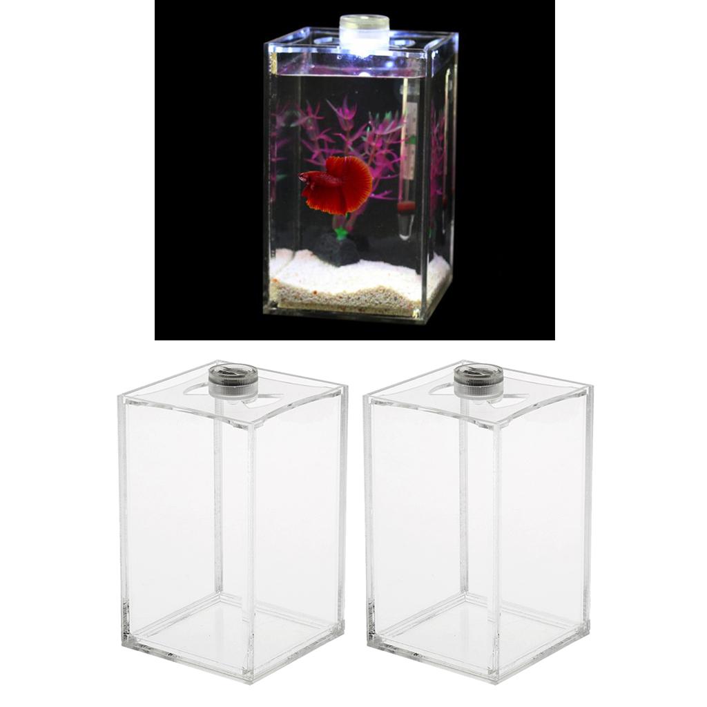 2pcs LED Lighting Aquarium Small Fish Tank Betta Tank Acrylic 10x10x16cm