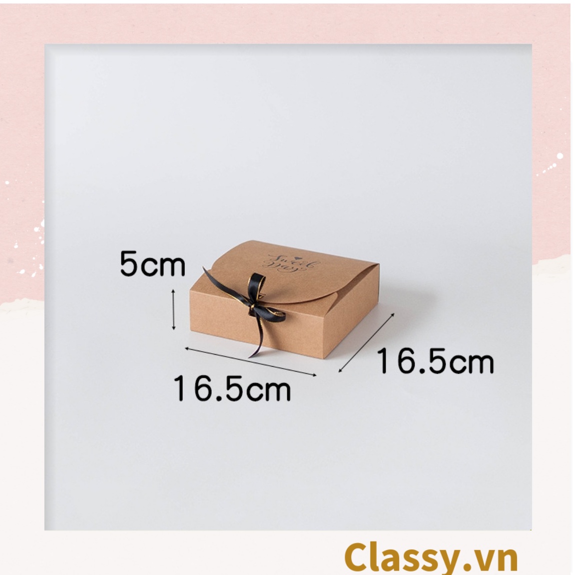 Hộp giấy đựng bánh tráng miệng, bánh kẹo, quà tặng thắt dây Ruy băng Classy tự gấp Q628