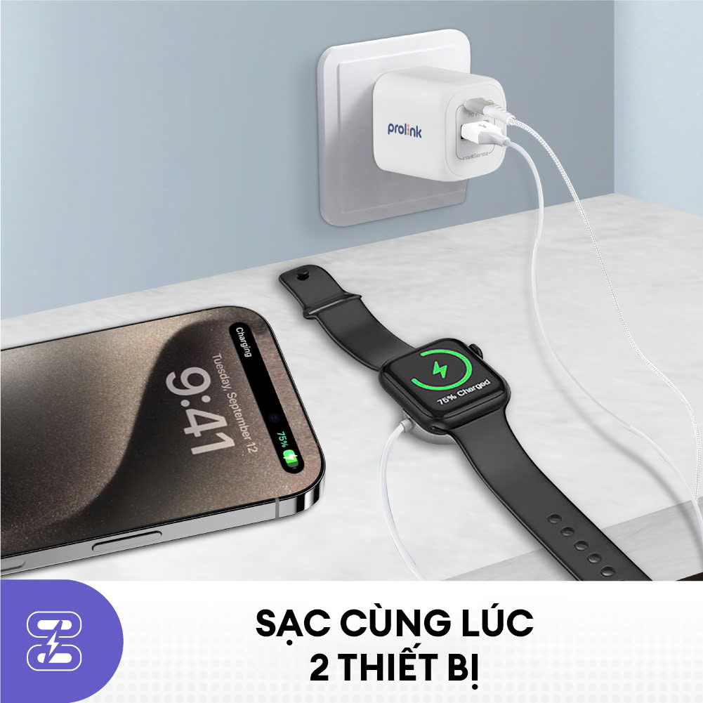 Củ Sạc Nhanh 20W PROLINK GT22003, 2 Cổng USB-A 3.0 &amp; USB-C PD, Công Nghệ GAN Siêu Nhỏ Nhẹ cho điện thoại  - Hàng chính hãng