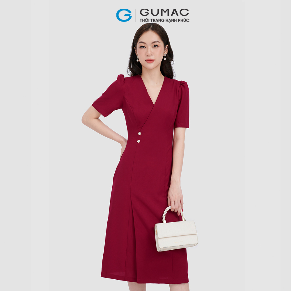 Đầm chéo GUMAC DC11055 phối nút thanh lịch