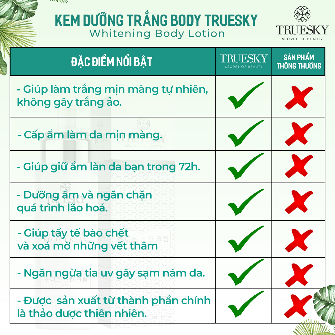 Bộ VIP01 dưỡng trắng da mặt và body Truesky gồm 1 kem dưỡng trắng da mặt 10g &amp; 1 kem dưỡng trắng da toàn thân 100ml