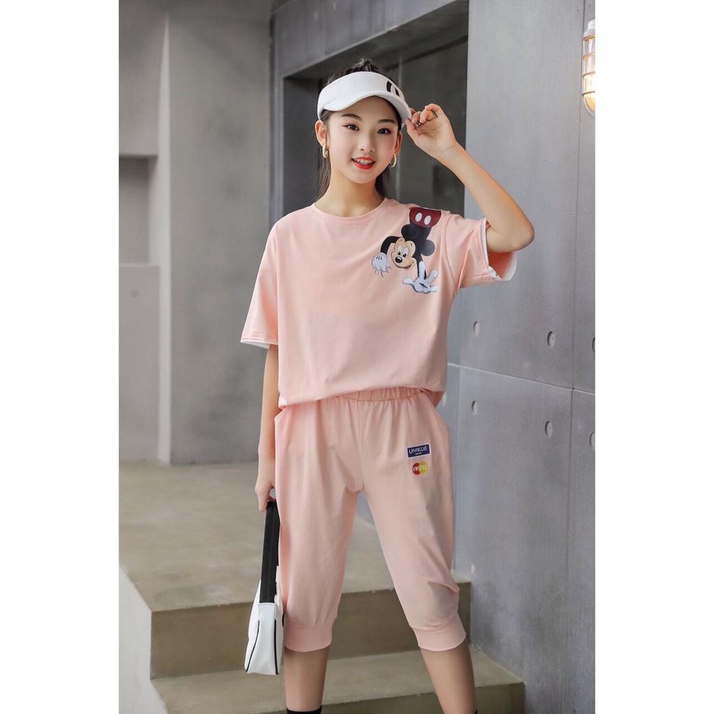 Bộ bé gái lửng mickey thun cotton xinh mát hàng hè vnxk