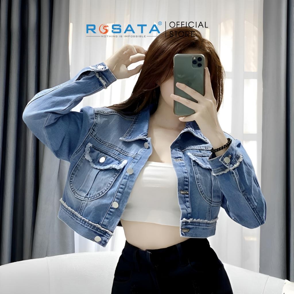 Áo Khoác Nữ Croptop Jean Dài Tay ROSATA K39 Cao Cấp Freesize Xuất Xứ Việt Nam