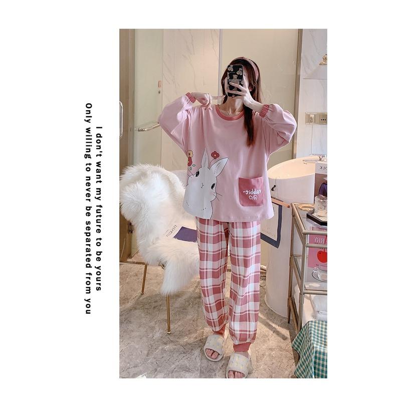 Bộ Mặc Nhà Bộ Ngủ Nữ Chất Thun Cotton Tay Dài Thu Đông Họa Tiết Dễ Thương Thời Trang Cao Cấp