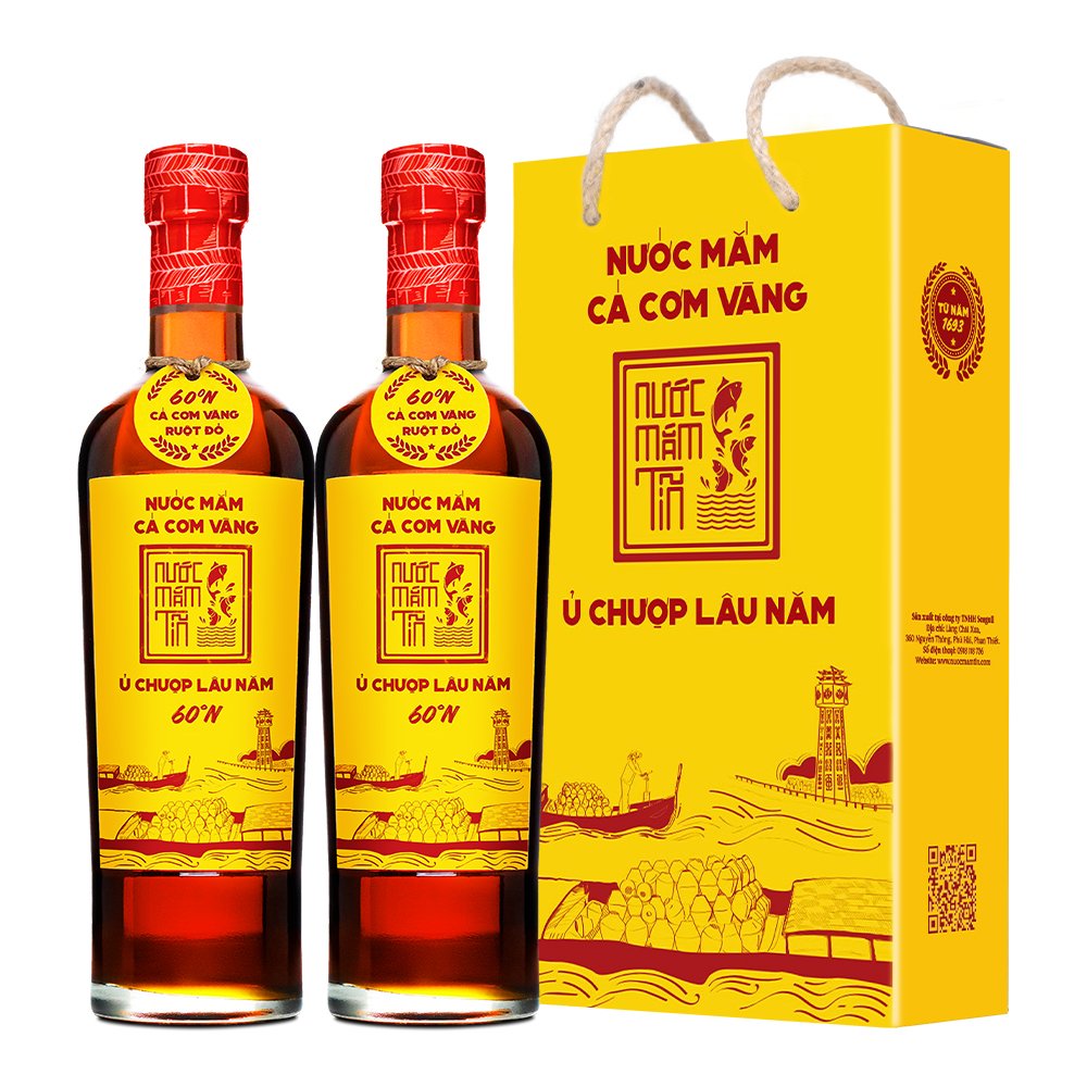 Đặc Sản Phan Thiết -  Nước Mắm Tĩn Cá Cơm Vàng Ruột Đỏ Độ Đạm 60N Chai Thuỷ Tinh 500Ml Nước Mắm Truyền Thống