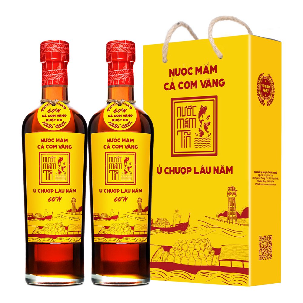 Đặc Sản Phan Thiết - [Thùng 6 Cá Vàng - 60N - 500Ml] Nước Mắm Tĩn Cá Cơm Vàng Ruột Đỏ Độ Đạm 60N Chai Thuỷ Tinh 500Ml Nước Mắm Truyền Thống