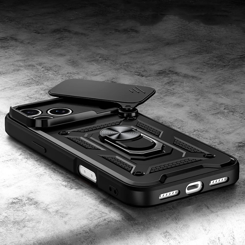 Ốp lưng điện thoại có giá đỡ gấp gọn, xoay 360 độ tích hợp, có nắp che camera dùng cho Iphone 15 ProMax - Hàng chính hãng