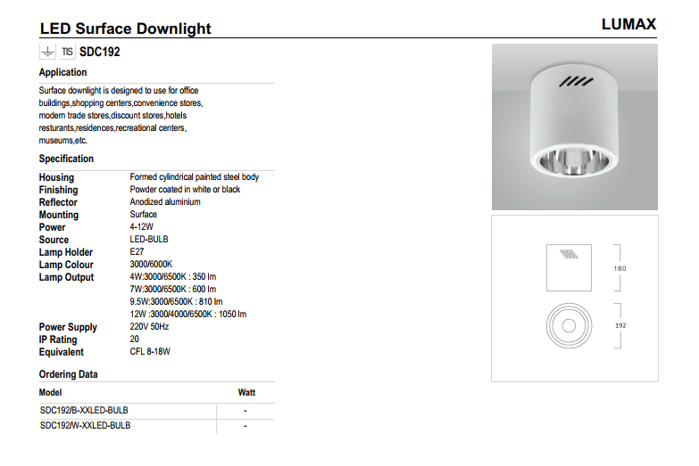 ĐÈN ỐP TRẦN LUMAX#SDC192/W-XXLED BULD-E27 (GM)