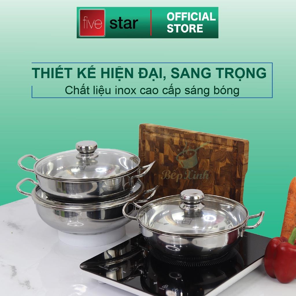 Nồi lẩu um xào inox 430 bếp từ 3 đáy Fivestar nắp kính