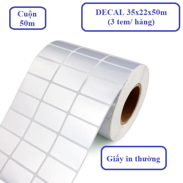 Giấy decal in tem mã vạch 35mm x 22mm x 50m (3 tem ngang) khổ 110 x 22mm