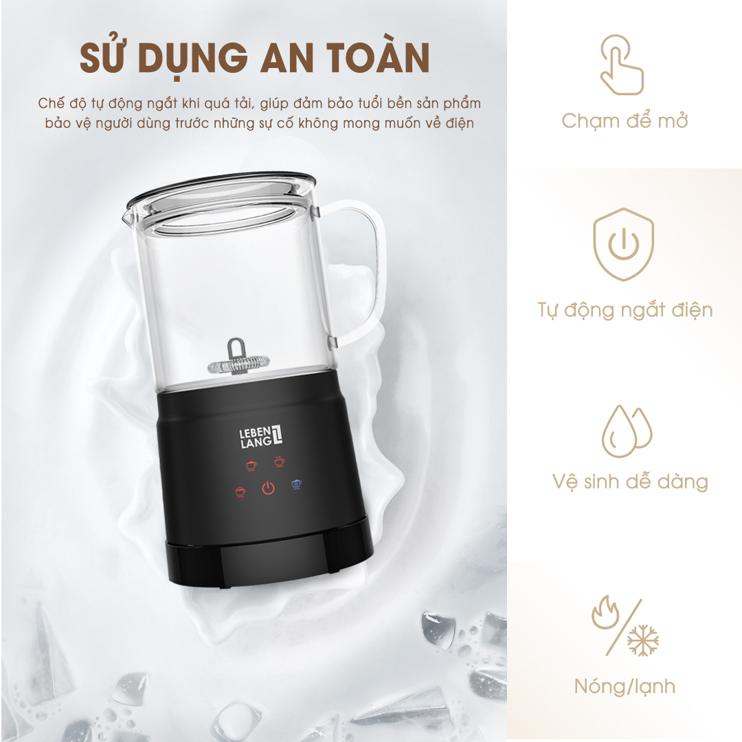 Máy đánh bọt cà phê, tạo bọt sữa LEBENLANG LBL3086, dung tích 400ml, 4 chế độ nóng lạnh , bảo hành 2 năm - hàng chính hãng