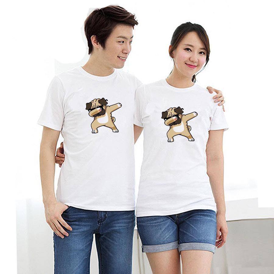 Áo thun cặp đôi in hình chó nhảy Pug Dab form rộng phong cách hàn quốc