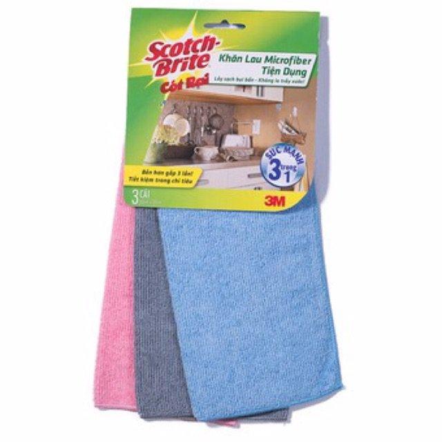 Combo 3 Khăn lau đa năng Scotch-Brite 3M 30x30cm không gây trầy xước, thấm hút nước gấp 5 lần, không để lại bụi