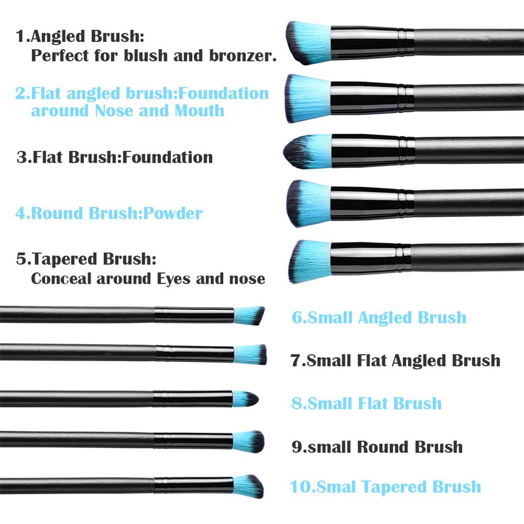 10 Pcs Makeup Brush Set Professional Wood Handle Kabuki Foundation Blending Blush Concealer Eye Face Liquid Powder Cream Cosmetics Lip Brush Tool Brushes Kit with Zipper Bag Black
