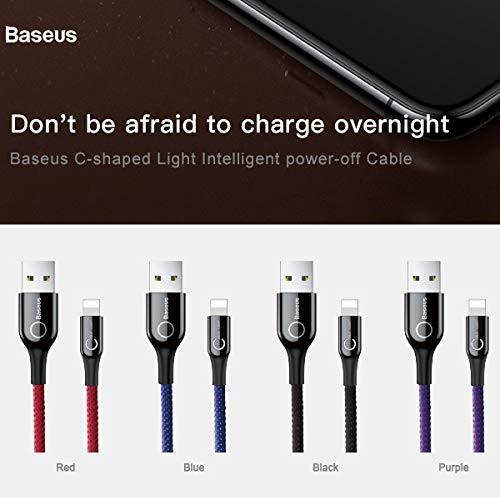 Cáp sạc Lightning tự ngắt cho iPhone 6/ 7/ 8/ iPhone X/ iPad (2.4A, Sạc nhanh, Sợi Carbon Siêu Bền) - Baseus C-Shaped  Light - Hàng Chính Hãng