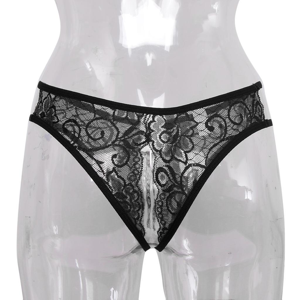 2 Pack Womens Sexy Floral Lace Thong Underwear Crotchless Panties Lingerie