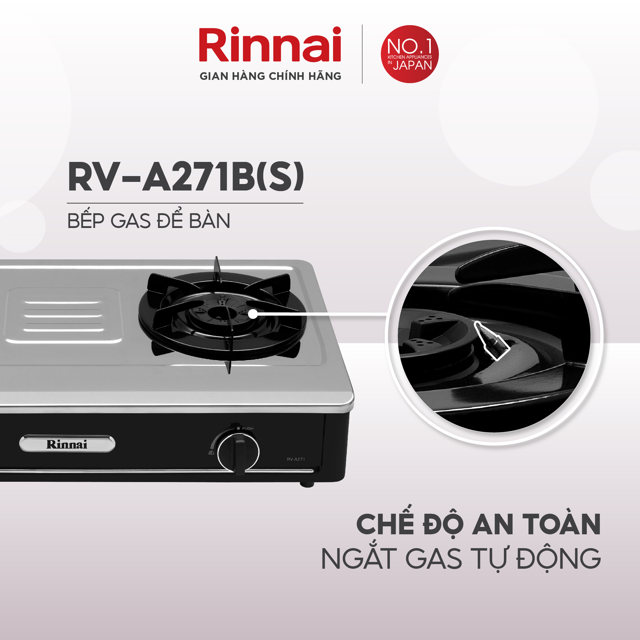 Bếp gas dương Rinnai RV-A271B mặt bếp inox và kiềng bếp men - Hàng chính hãng.