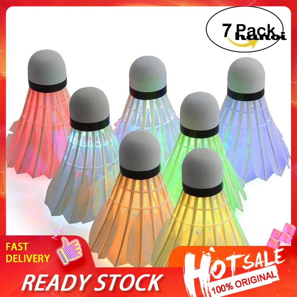 7Pcs LED Glowing Light Up Badminton Set Shuttlecock Birdies Night Lighting Ball