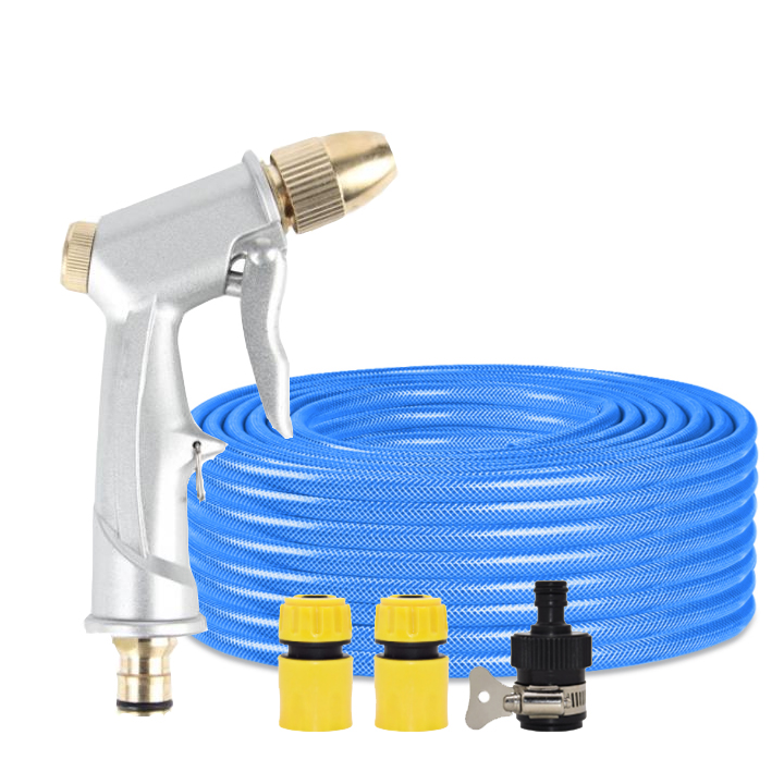 Bộ dây vòi xịt nước rửa xe, tưới cây đa năng, tăng áp 3 lần, loại 15m 206701-1 đầu đồng, cút, nối đen