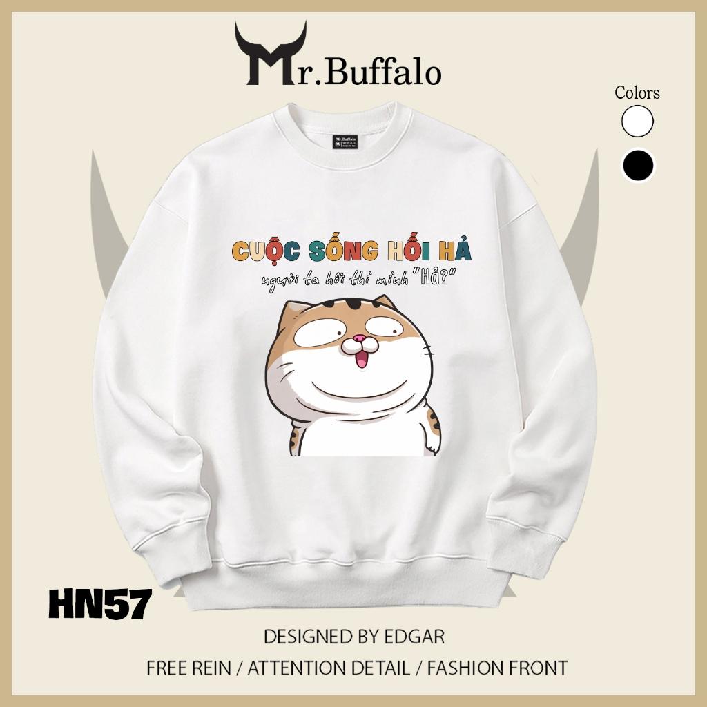 Áo sweater thu đông form rộng in hình hài hước cuộc sống hối hả Mr.buffalo HN57 - HN57 - Đen