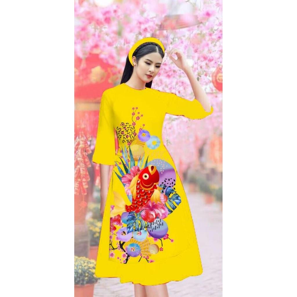 GIÁ XƯỞNG - Áo dài cách tân lụa in 3D hình cá chép ( áo kèm váy)