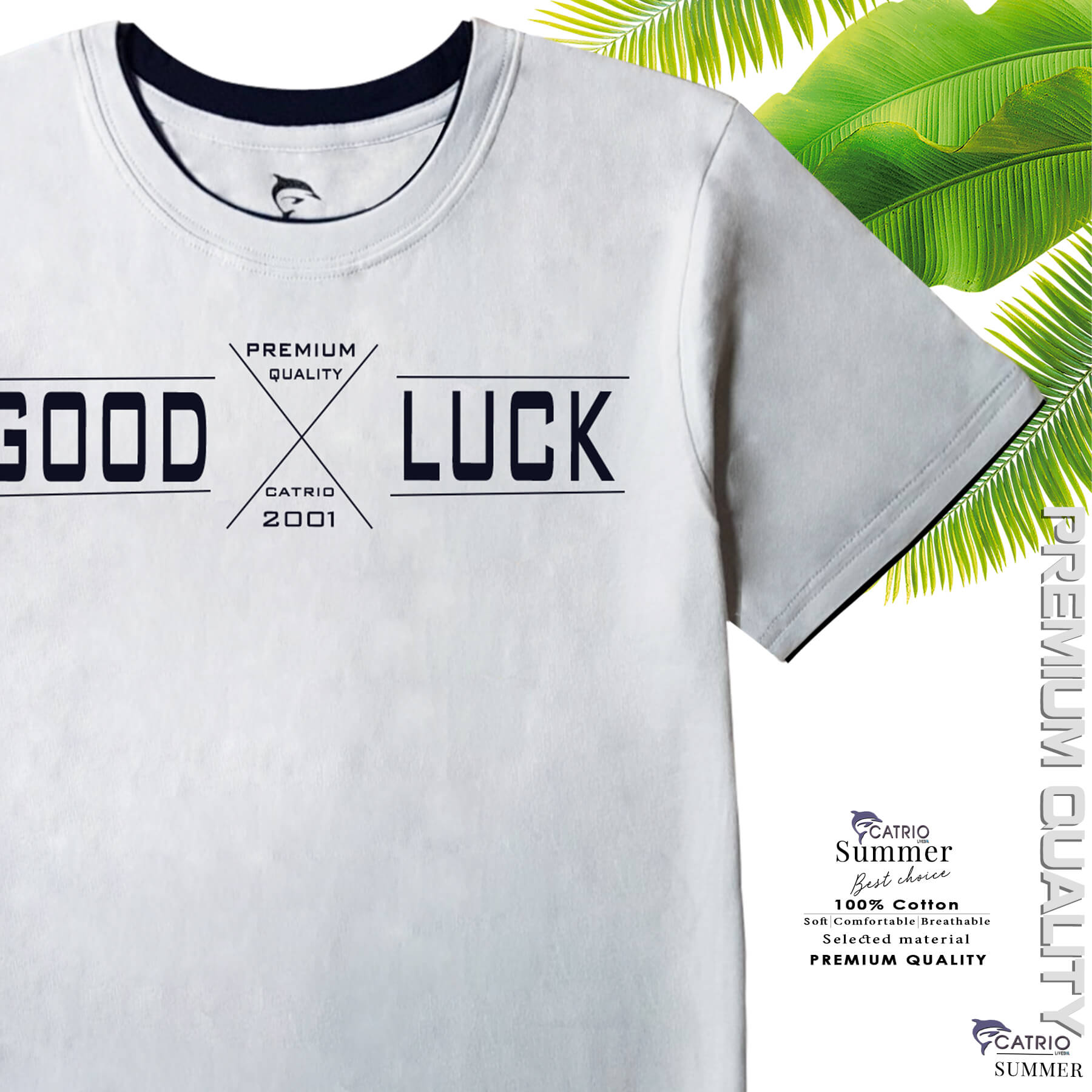 ÁO THUN BÉ TRAI NGẮN TAY CATRIO in GOODLUCK là áo phông trẻ em từ 9T..18tuổi màu trắng