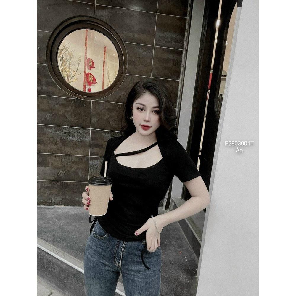 Áo thun tay con phối dây cổ rút 2 bên sườn!
