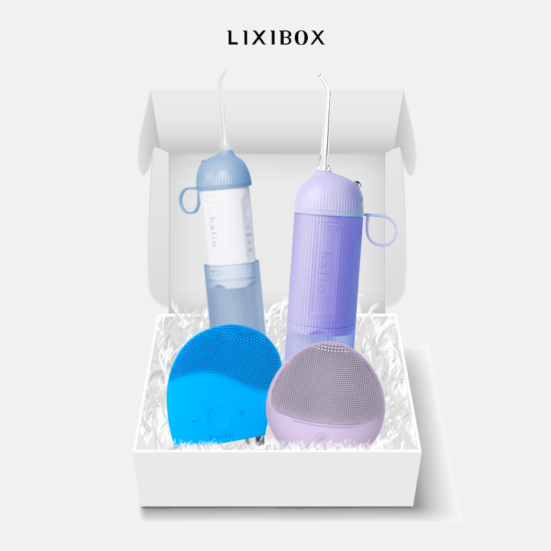 Beauty Box Couple - Cho Gần Nhau Hơn ( Combo 2 Máy Tăm Nước Ultraclean Blue và Periwinkle, 2 Máy Rửa mặt Halio Purple và Blue)