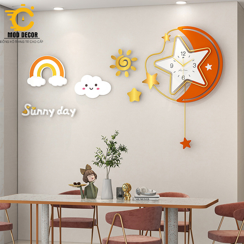 Đồng hồ treo tường trang trí decor phong cách Bắc âu hình ngôi sao mã 21153-48 cho phòng khách đẹp