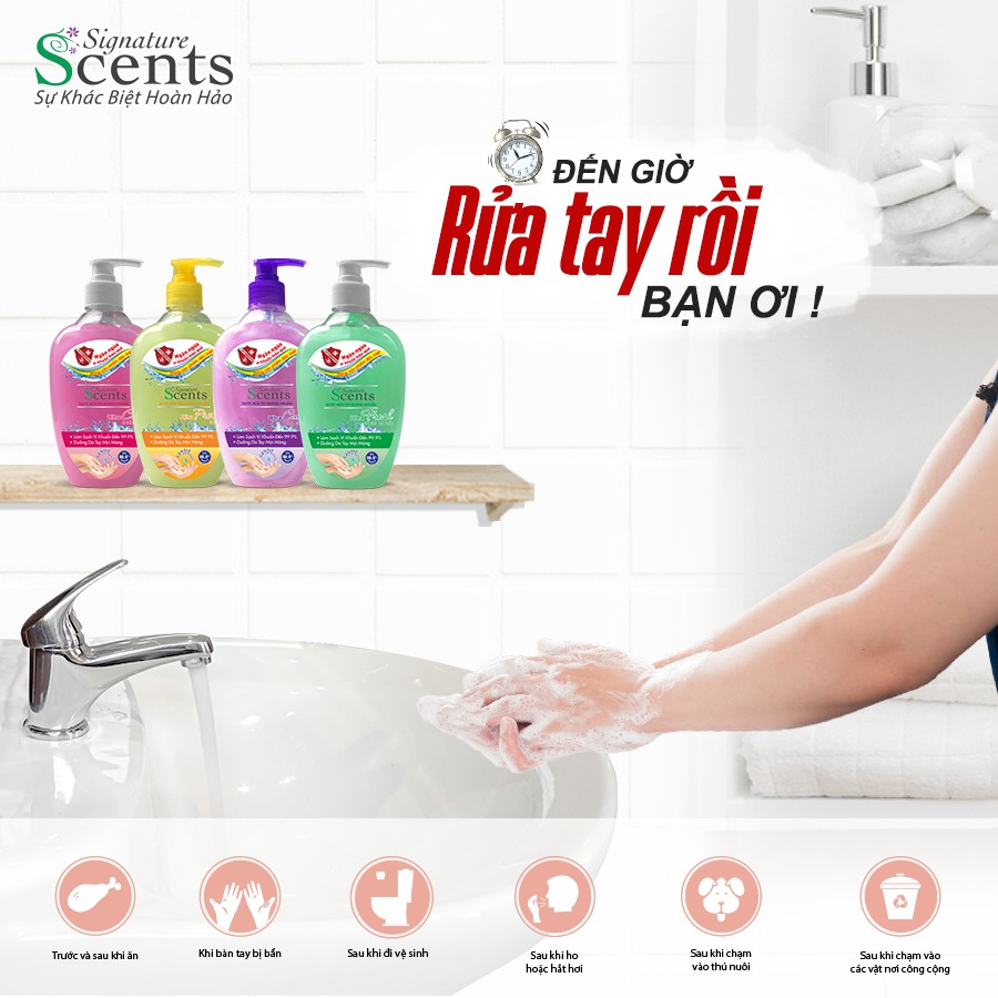 Bộ đôi Nước Rửa Tay Kháng Khuẩn SIGNATURE SCENTS 500g + Xà Bông Trắng Mịn, Trẻ Hóa Da L'evinia RITZ 100g