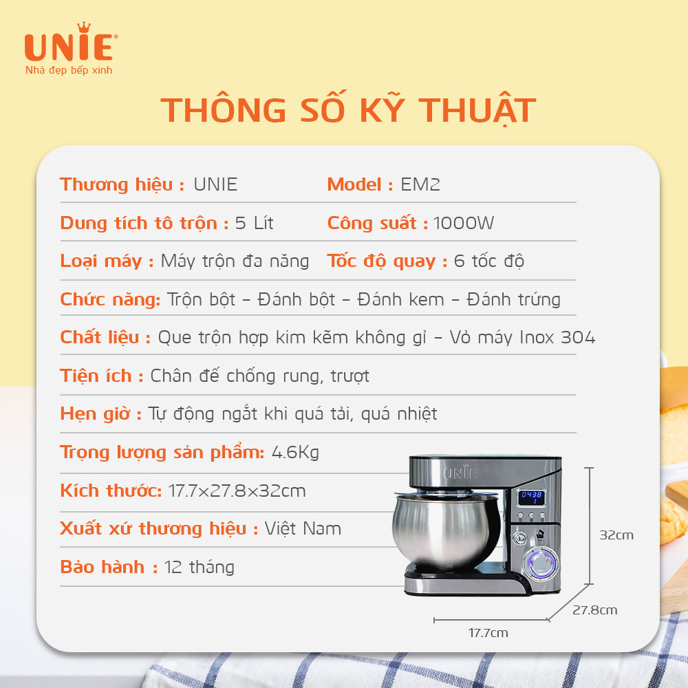 Máy nhồi bột Unie EM2. Hàng chính hãng