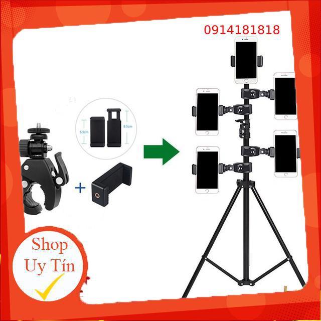 &lt;3 Giá đỡ kẹp điện thoại gắn vào tripod hỗ trợ livestream,live quay phim nhiều máy cùng lúc