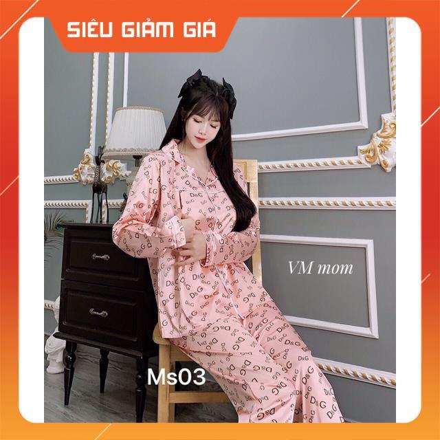 Bộ bầu bộ pijama bầu và sau sinh 2 in1 chất lụa thái cao cấp️quần có chun chỉnh️bộ sau sinh siêu mềm ️Freesize 43~68k