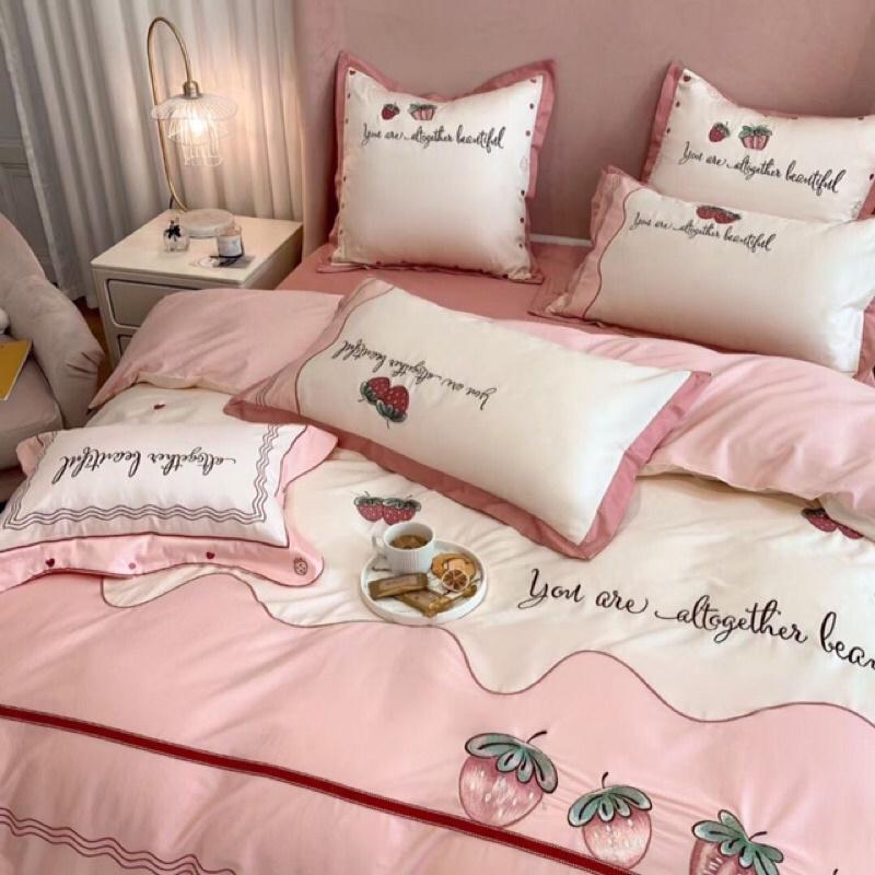 Bộ ga gối vỏ chăn lụa thêu 6 món