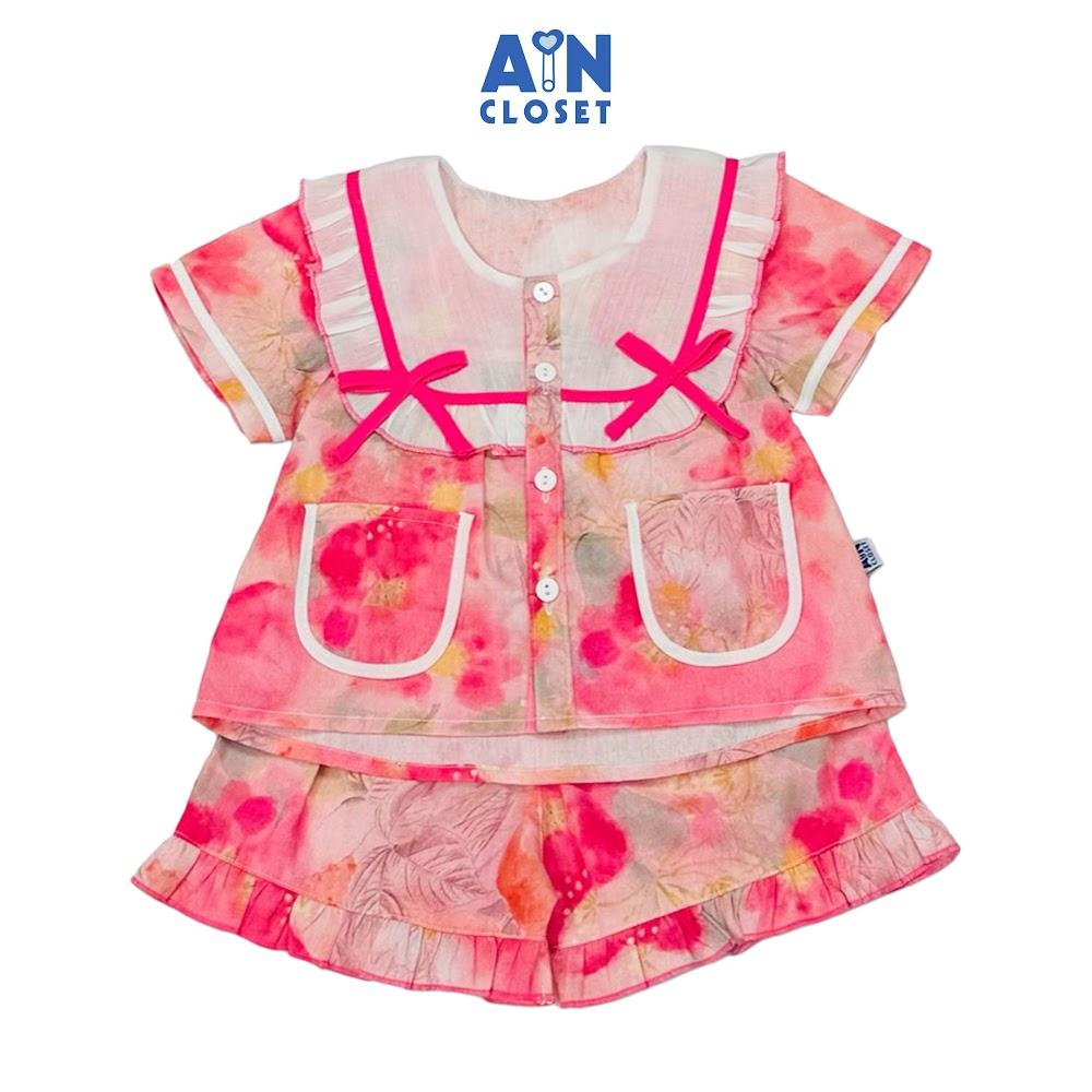 Bộ quần áo Ngắn bé gái hoạ tiết Hoa Mẫu Đơn Hồng Cotton - AICDBGQC1T3O - AIN Closet