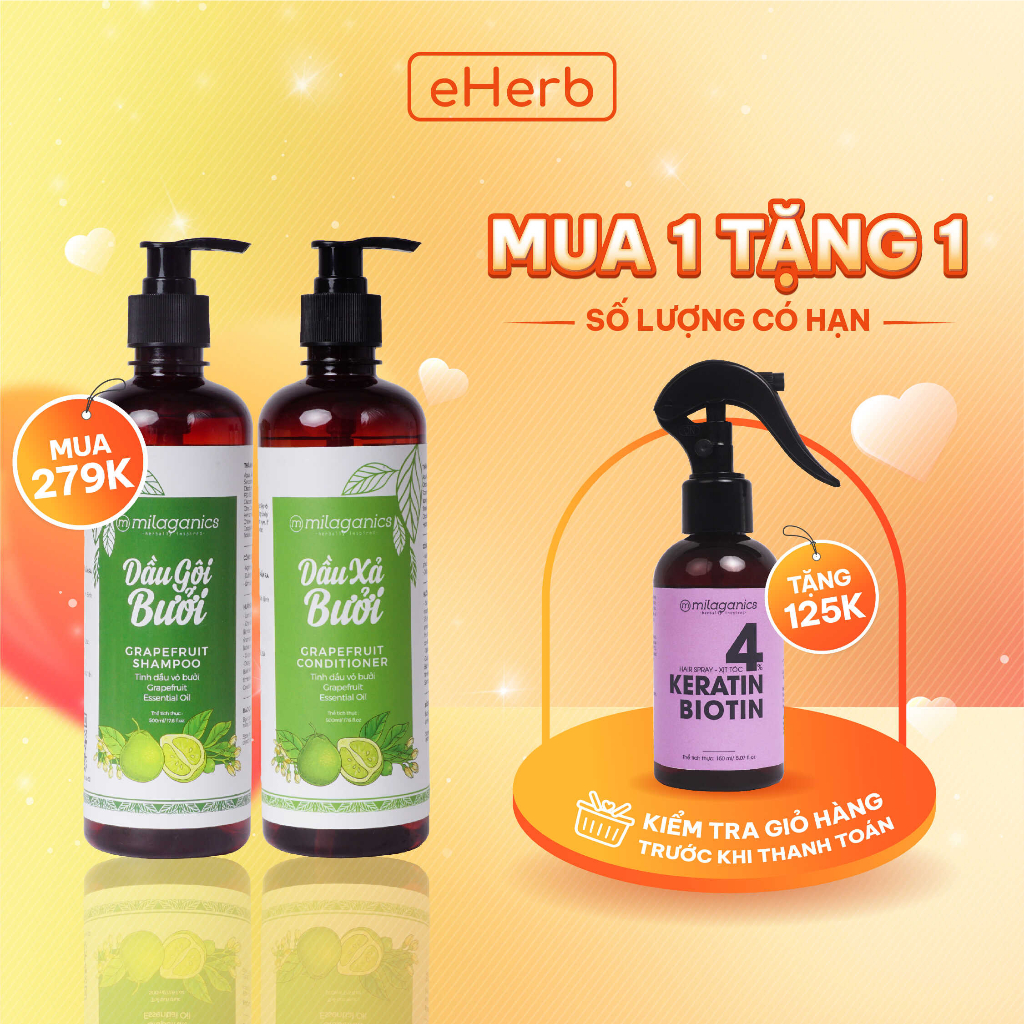 Bộ Dầu Gội Và Dầu Xả Bưởi Milaganics Ngăn Ngừa Rụng Tóc, Nuôi Dưỡng Và Kích Thích Mọc Tóc