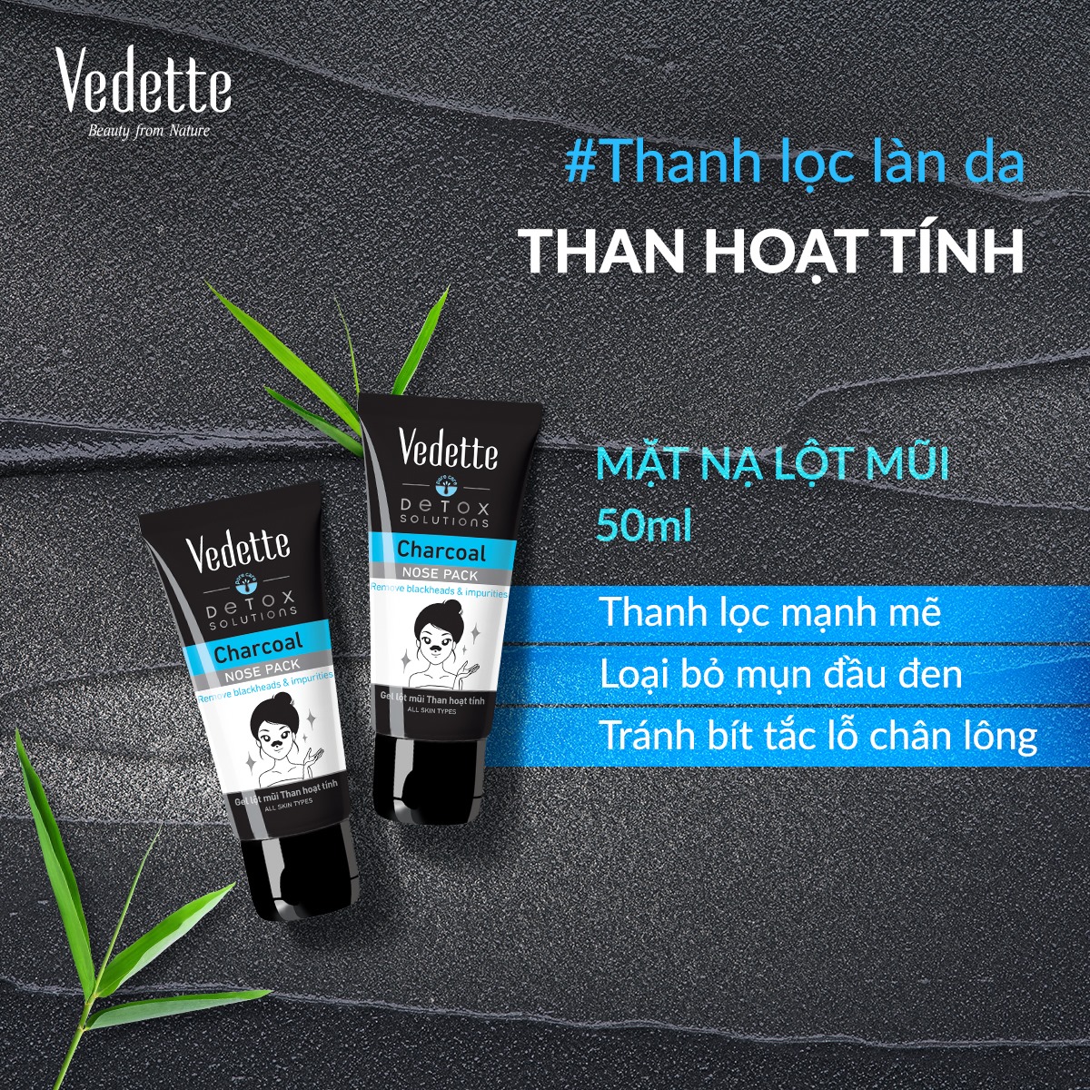 Gel lột mũi than hoạt tính Vedette 50ml - Làm sạch mụn đậu đen và Chất bẩn bám trên mũi