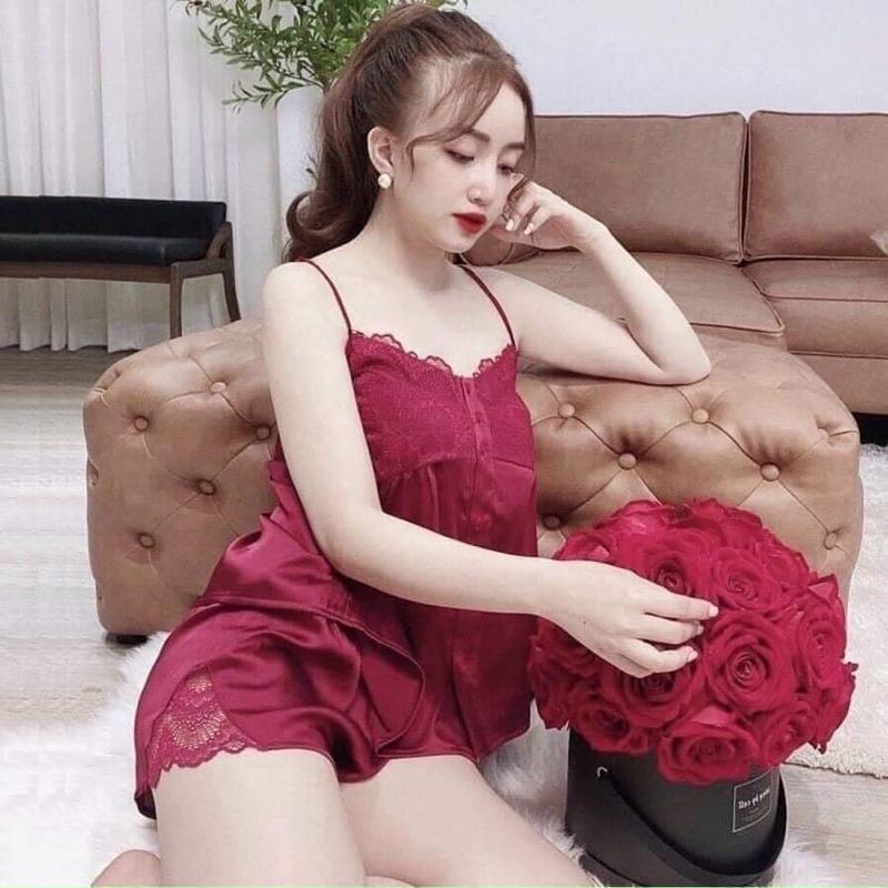 Sét bộ ngủ 2 dây phi bóng phối ren siêu cute