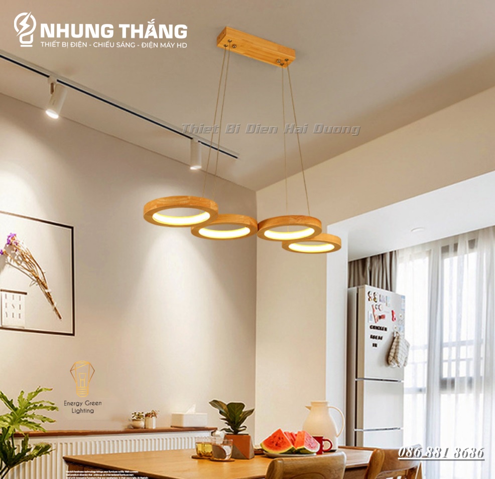 Đèn Thả Trần 4-5 Vòng Gỗ DGT-D1506 Decor Vintage - 3 Chế Độ Ánh Sáng - Gỗ Tự Nhiên Cao Cấp