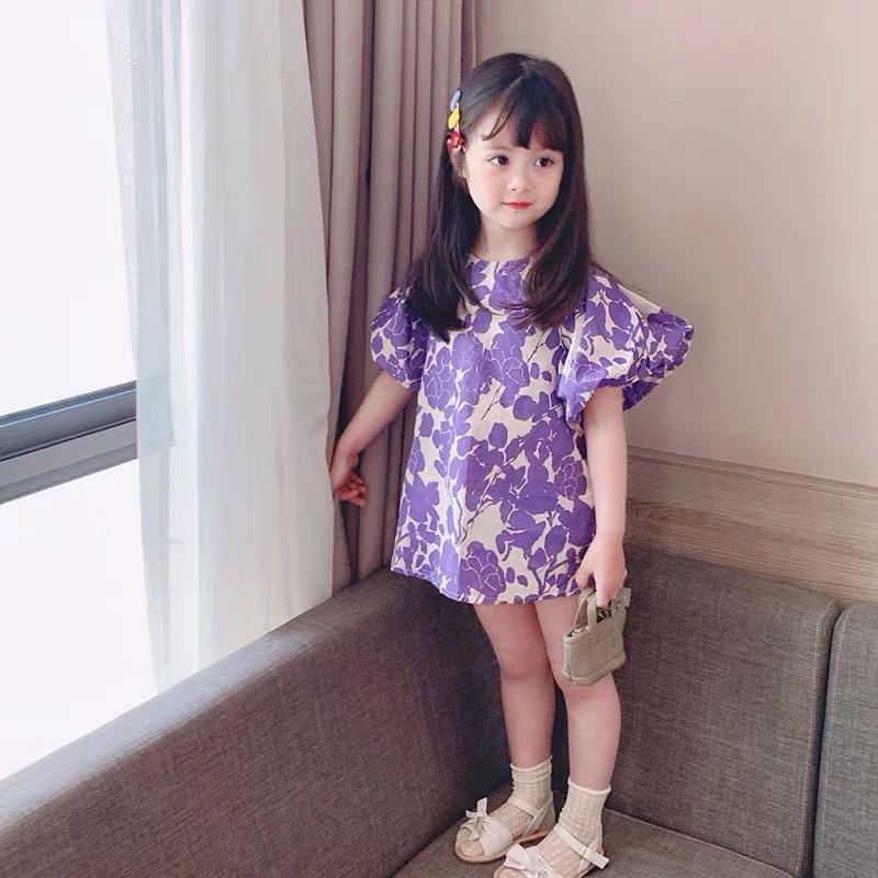 Đầm tím tay phồng bé gái