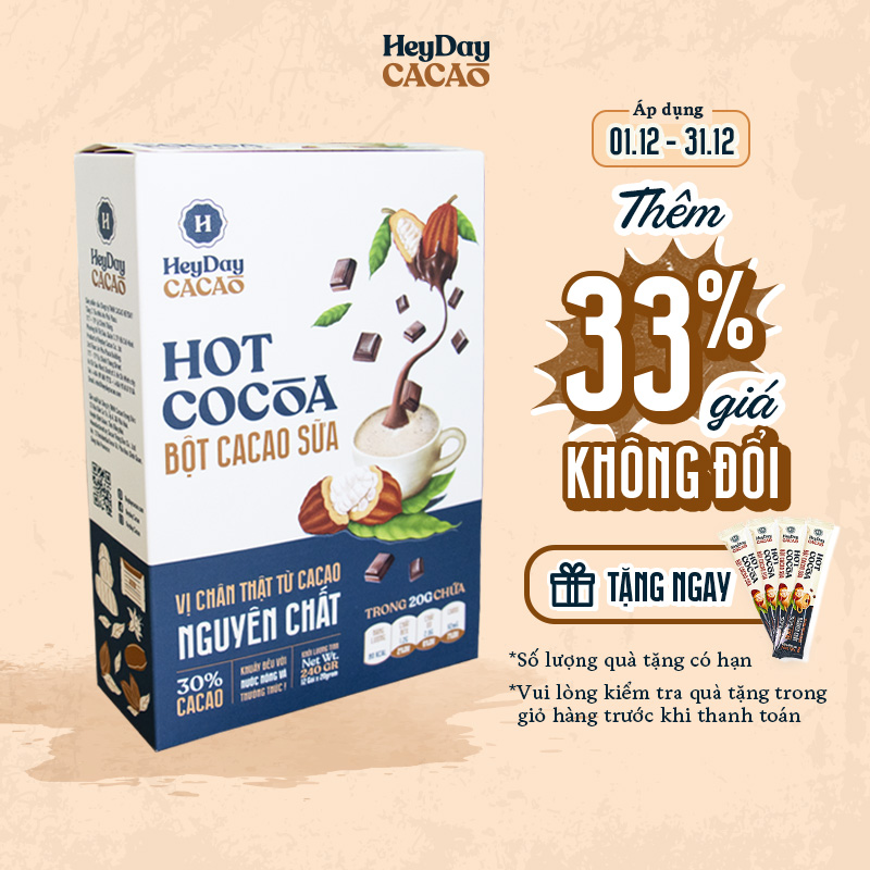 Bột cacao sữa Heyday - Hot Cocoa hộp 12 gói x 20g - Đậm vị chân thật từ cacao nguyên chất