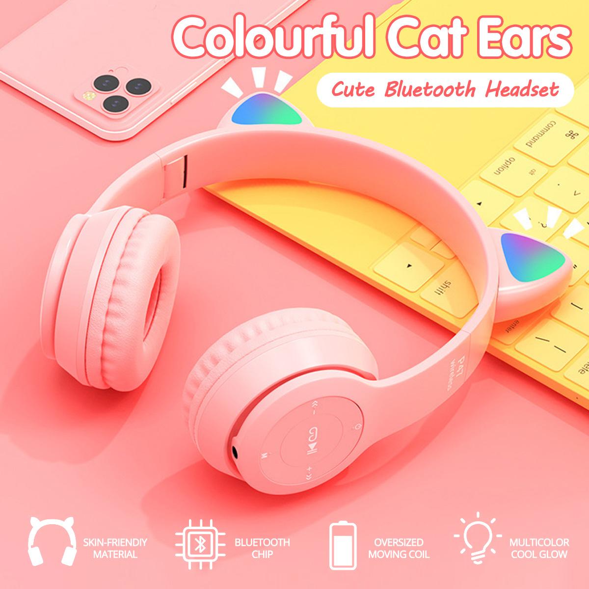 Đèn LED Mèo Tai Tai Nghe Không Dây Bluetooth-Tương Thích Tai Nghe Chụp Tai Trẻ Em Tặng Tai Nghe Có Mic Loại Bỏ Tiếng Ồn Cho Học Tập Trực Tuyến